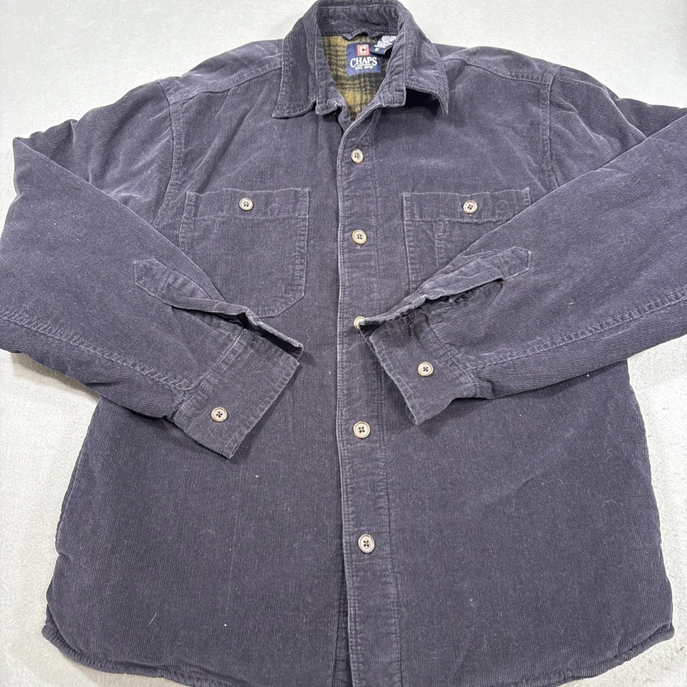 JACKET CORDYROY FLANNEL LINED VTG MENS MEDIUM Chaps Ralph Lauren NAVY Button Up
